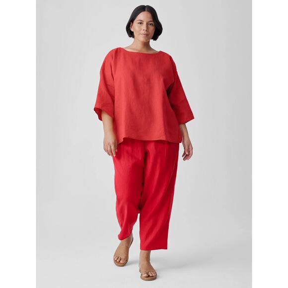 EILEEN FISHER Organic Handkerchief Linen Box-Top Size XL Red Flame Lagenlook EUC - Picture 1 of 10